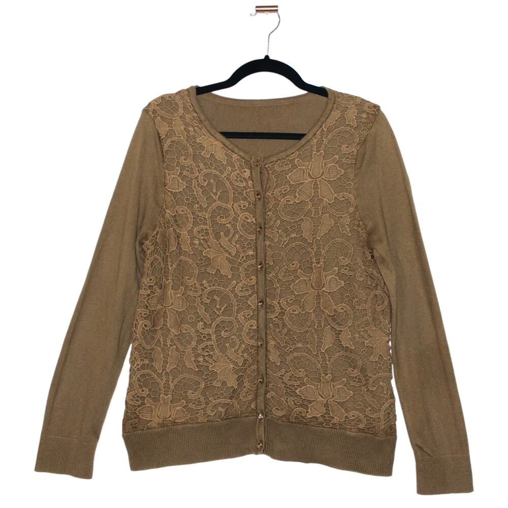 Army Green Lace Cropped Cardigan Sweater Size Large